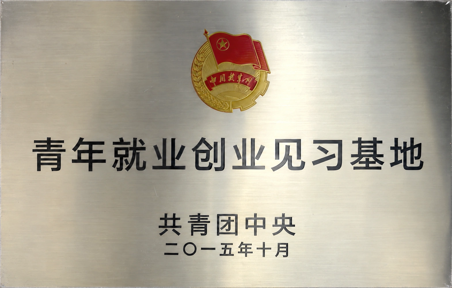 青年就业创业见习基地牌匾,落款共青团中央及二〇一五年十月 青年就业创业见习基地牌匾,落款共青团中央及二〇一五年十月